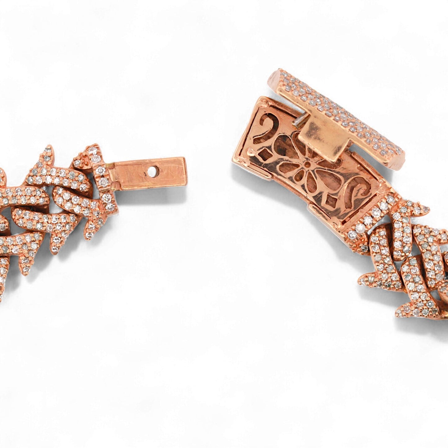 10K Rose Gold Iced Spike Cuban Link Diamond Chain Necklace 18" 8ct
