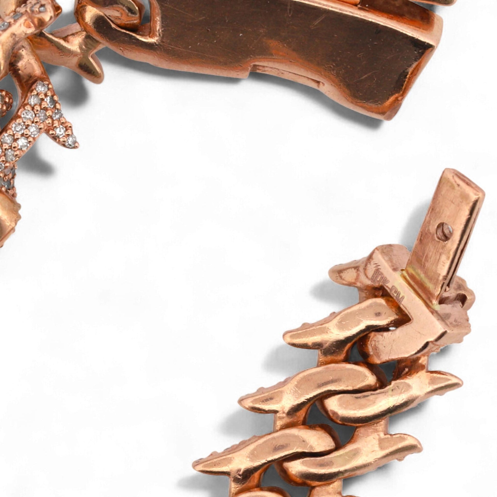 10K Rose Gold Iced Spike Cuban Link Diamond Chain Necklace 18" 8ct