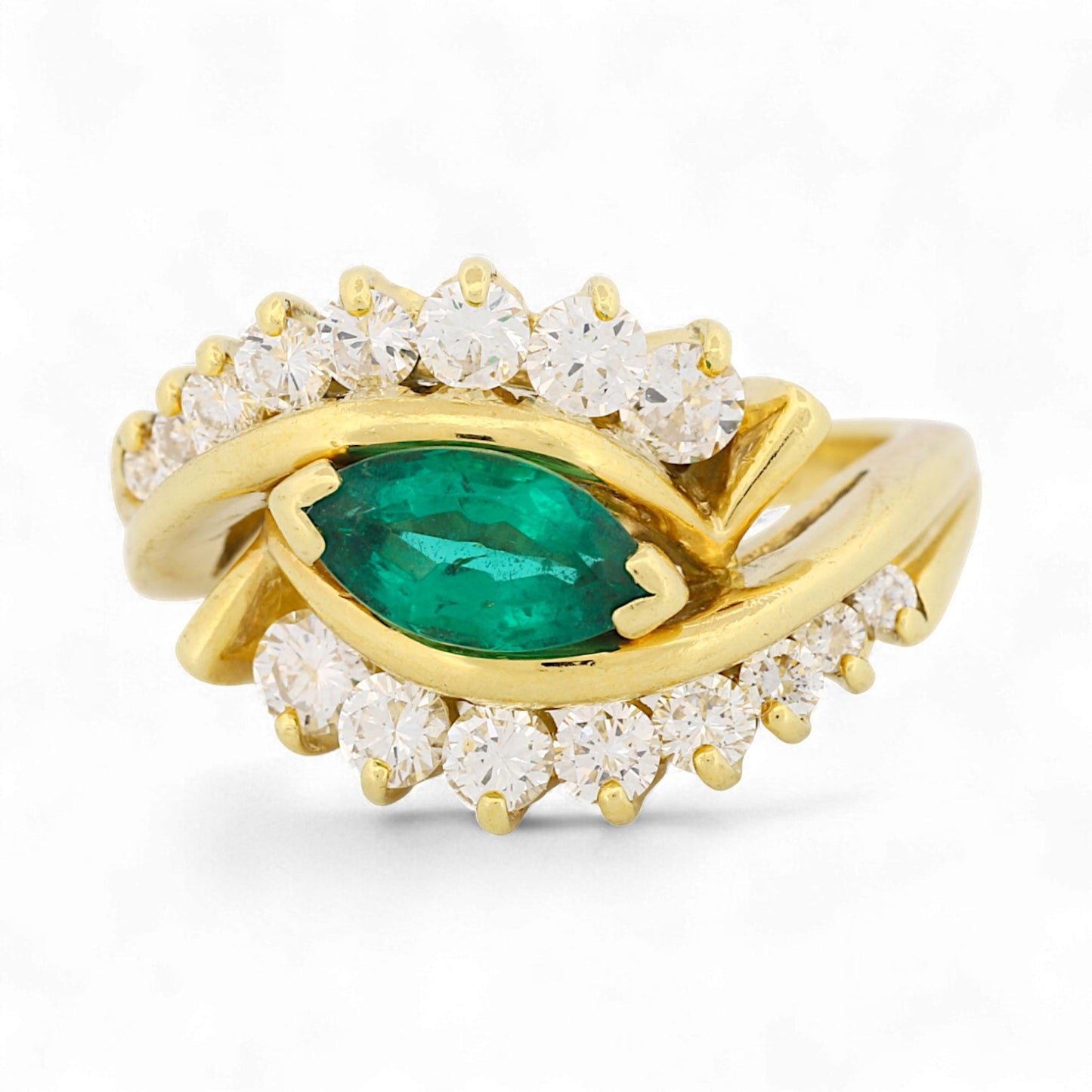 Vintage 18K Yellow Gold Emerald & Diamond Evil Eye Ring Size 5