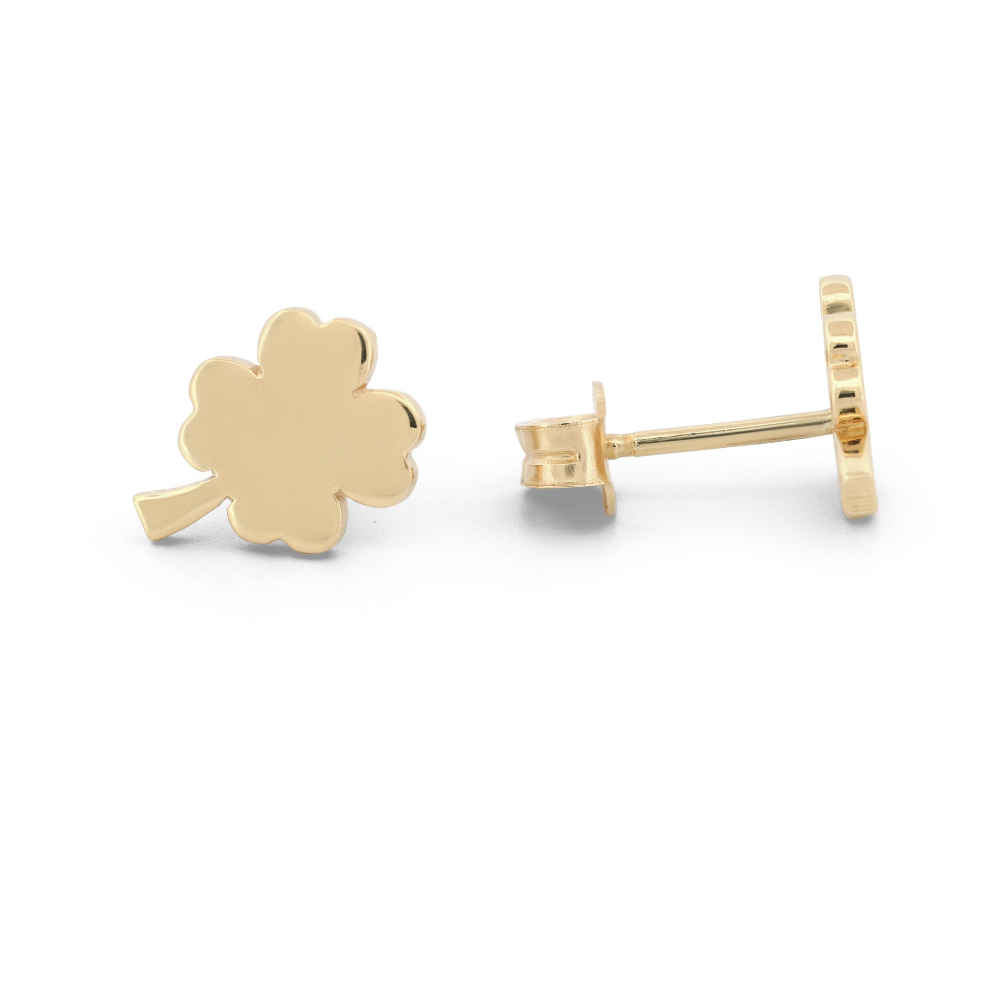 14k Yellow Gold Lucky Charm Four-Leaf Clover Stud Earrings New