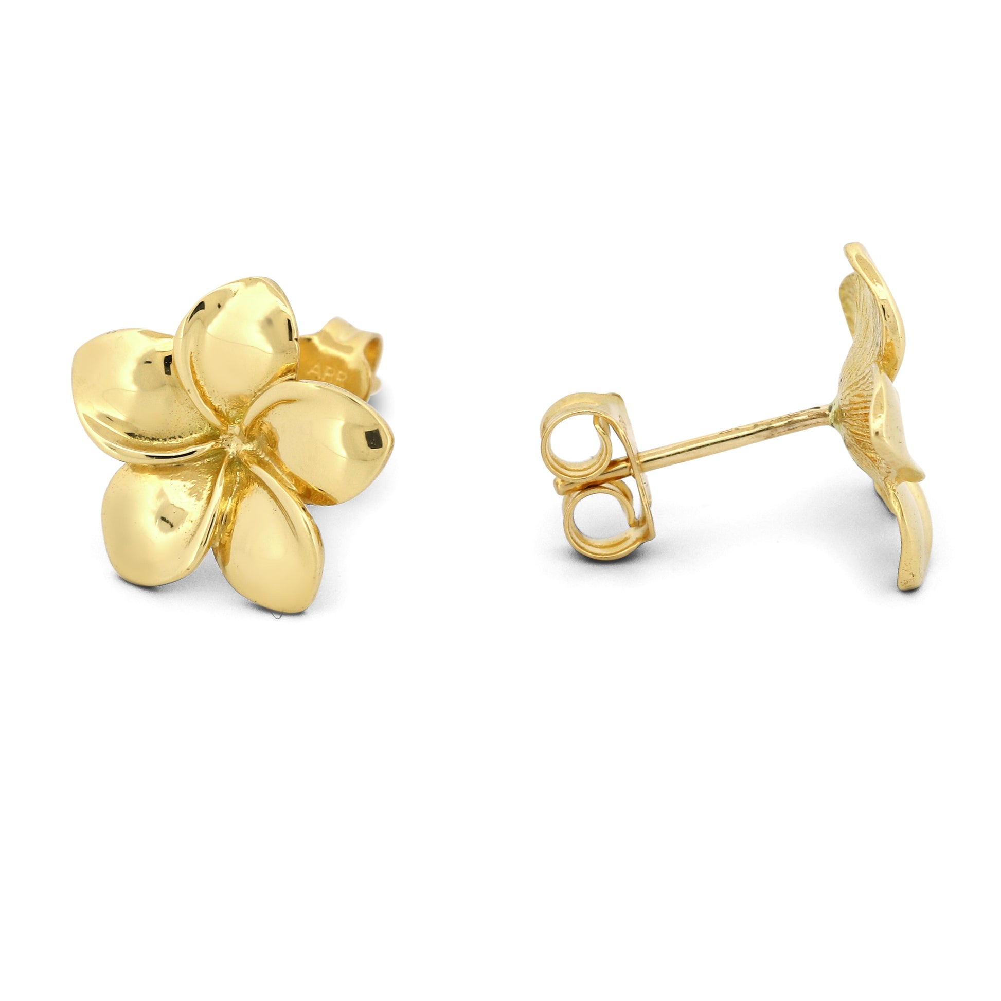 18k Yellow Gold Five-Petal Flower Statement Stud Earrings New
