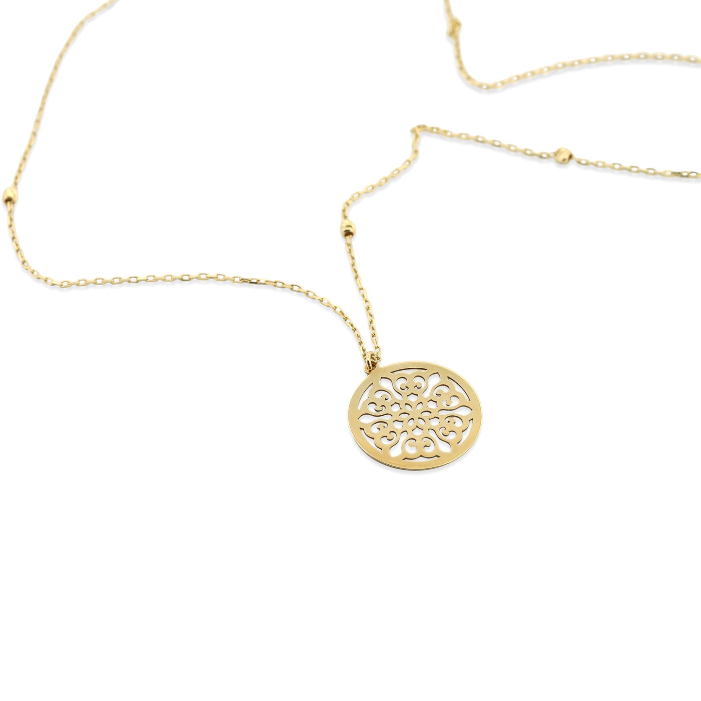 14k Yellow Gold Flower of Life Openwork Pendant Necklace