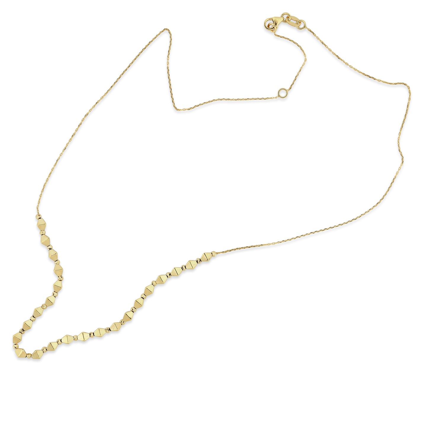 14k Yellow Gold Adjustable Geometric Bead Chain Necklace 17–18 Inch