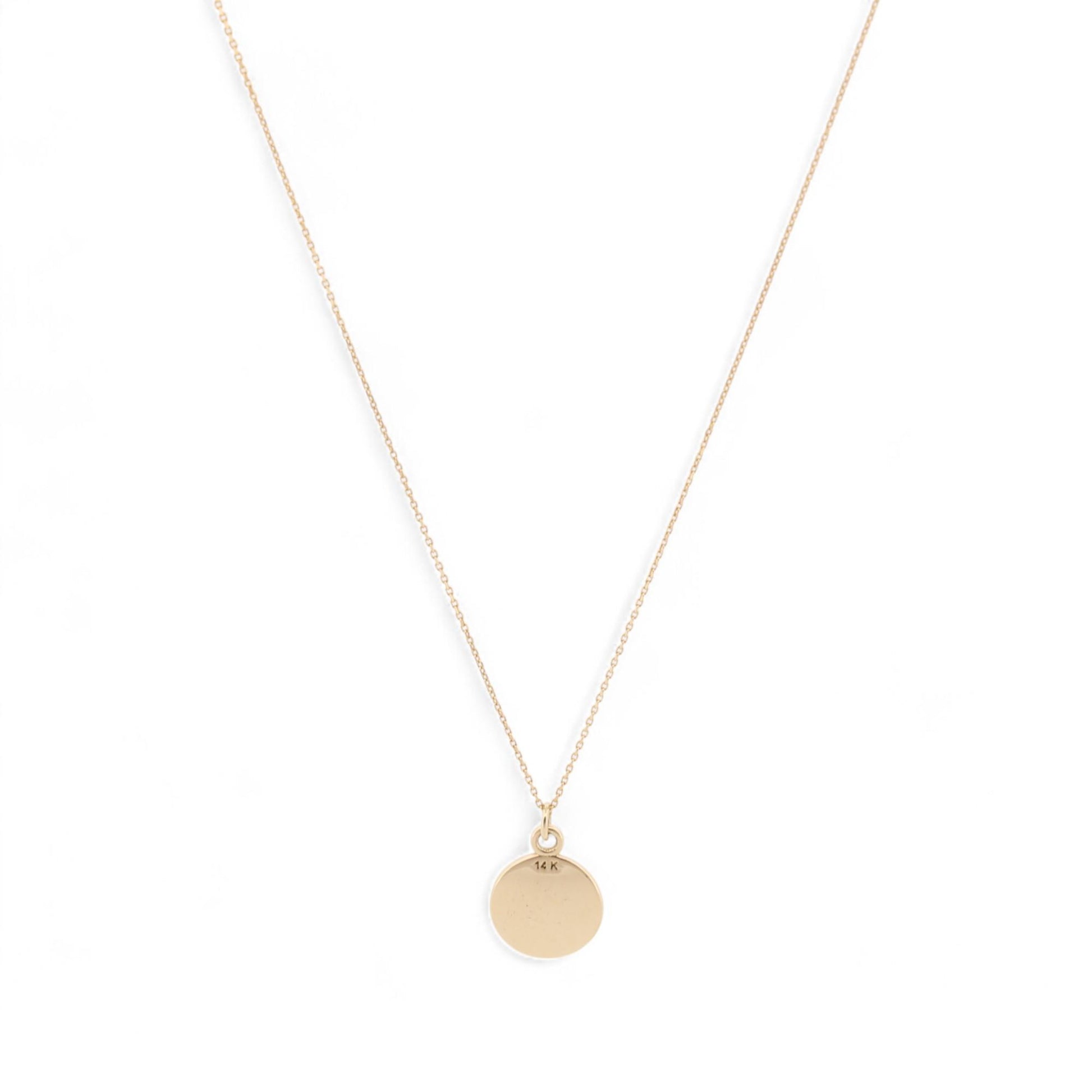 14k Yellow Gold Engravable Round Pendant Necklace with Diamond