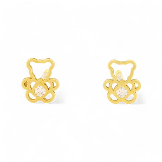 New Teddy Bear Silhouette Stud Earrings with CZ in 18k Yellow Gold