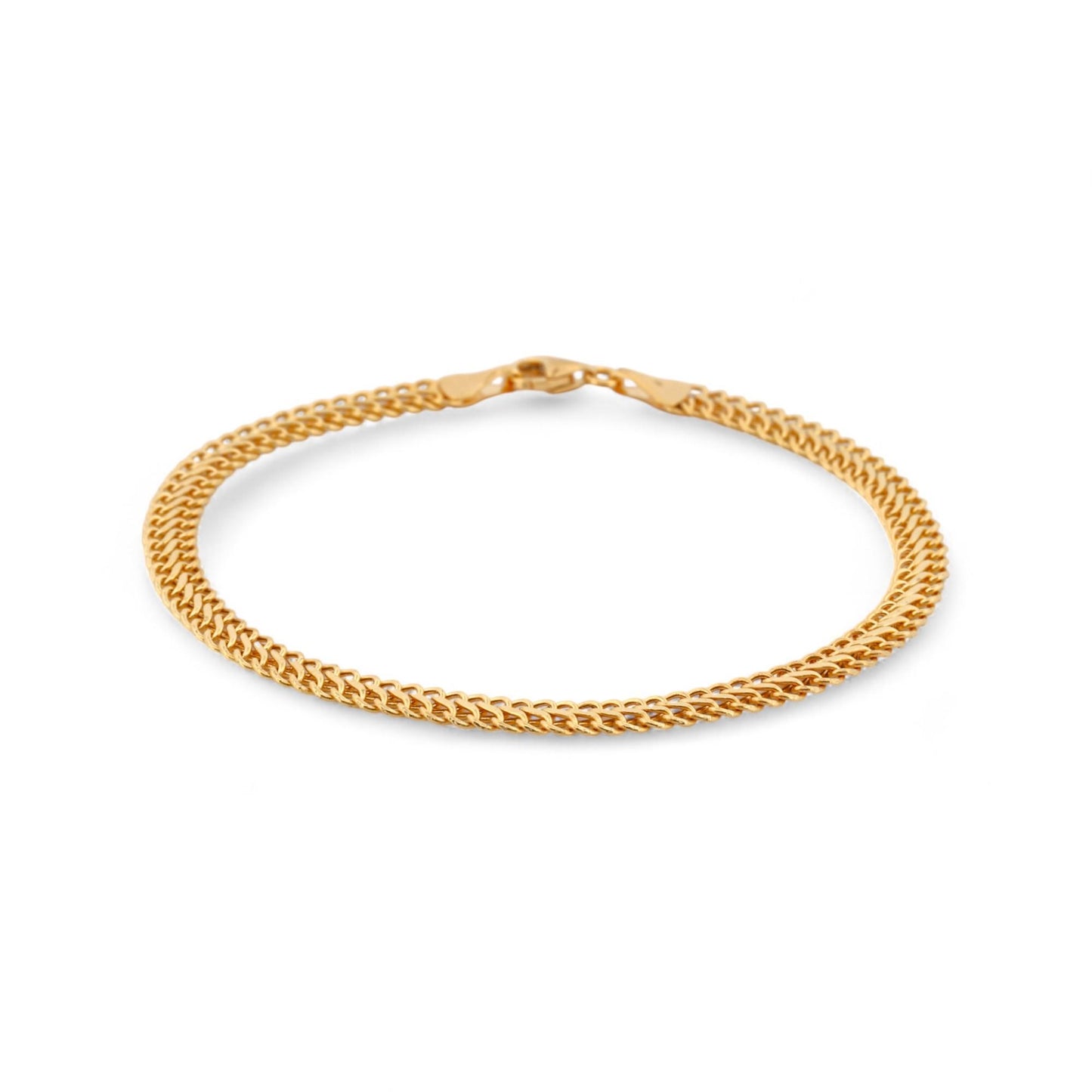 Retro Vintage Double Flat Curb Link Bracelet in 18k Yellow Gold