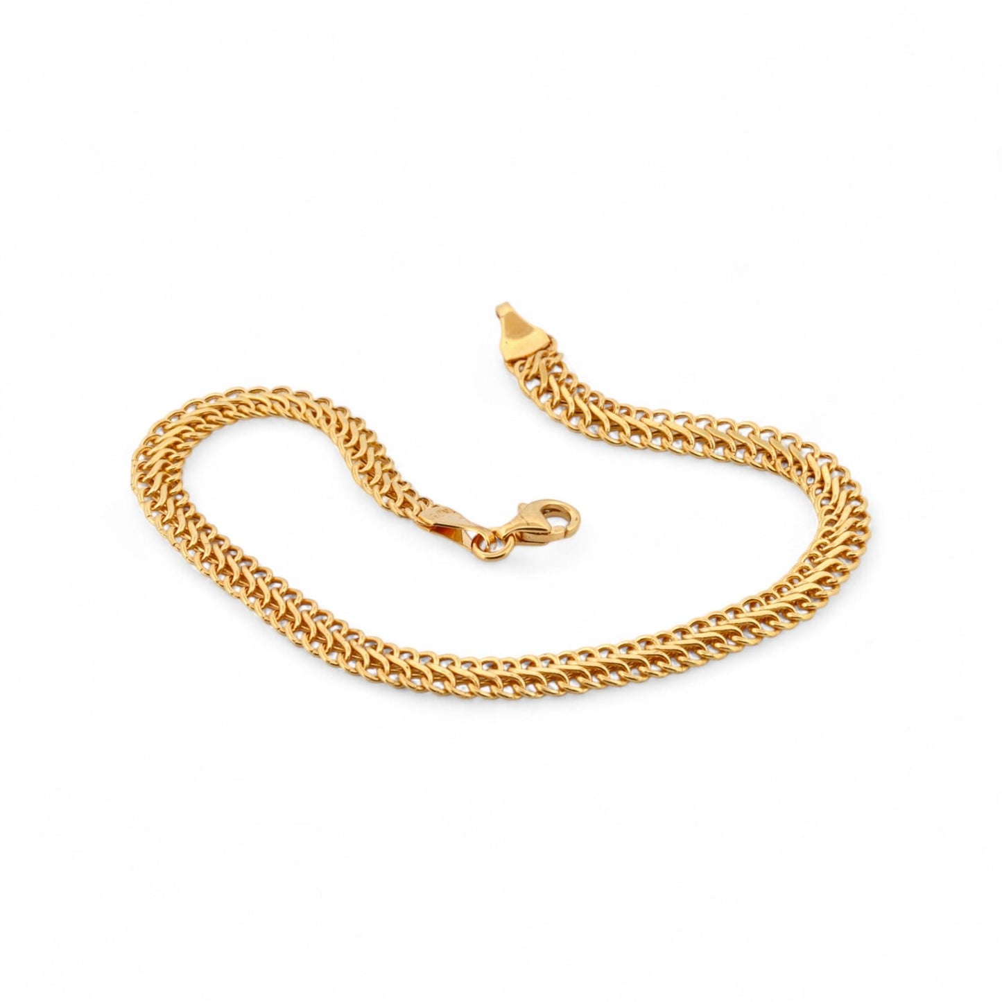 Retro Vintage Double Flat Curb Link Bracelet in 18k Yellow Gold