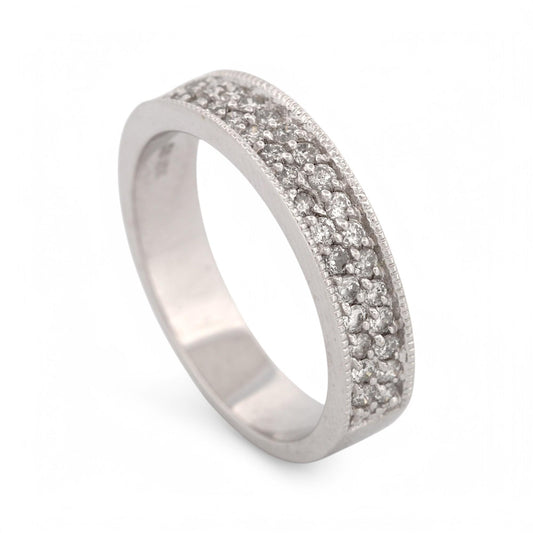 Pavé Diamond Milgrain Band Ring in 18k White Gold by SB