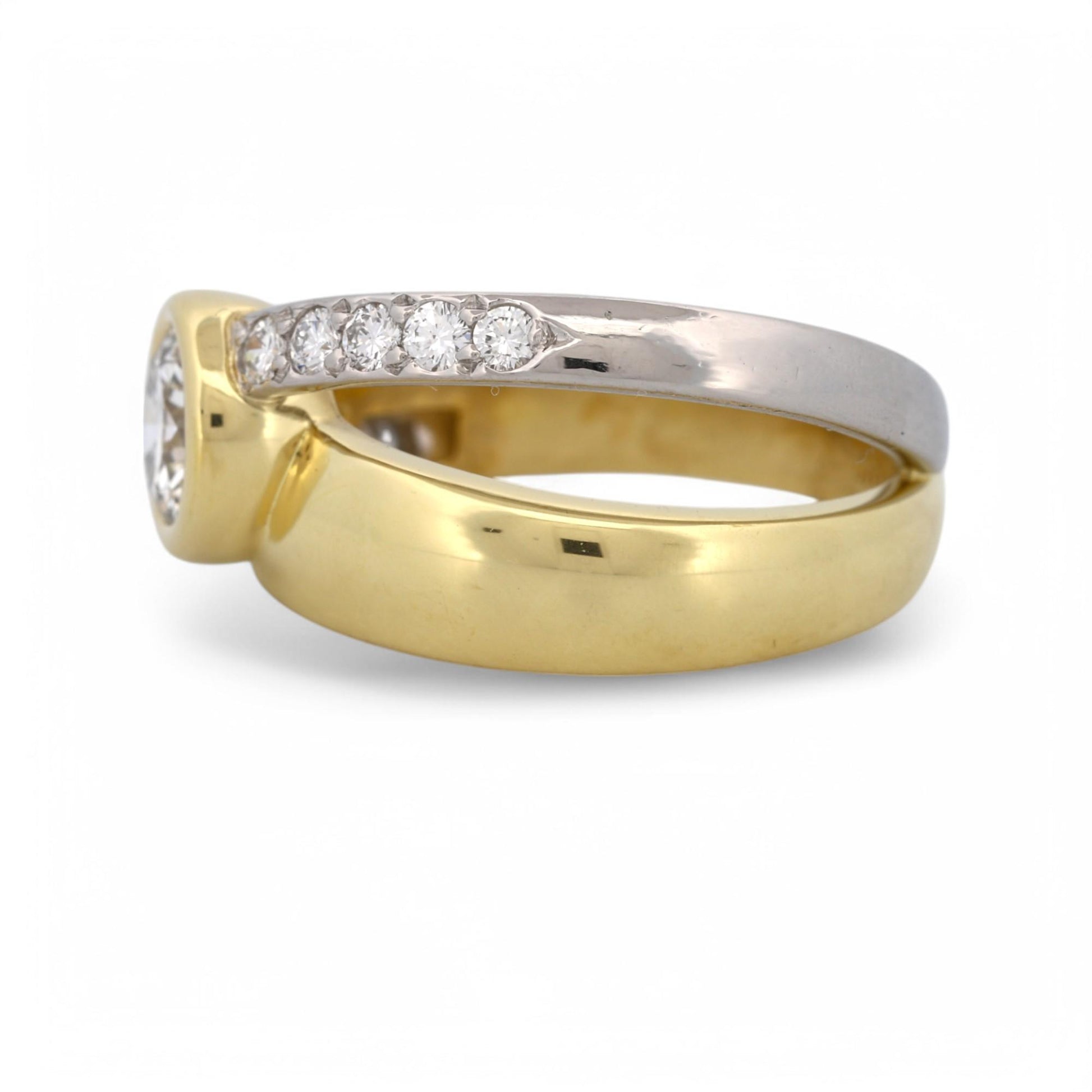 Signed 18kYellow Gold and Platinum Diamond Crossover Statement Ring