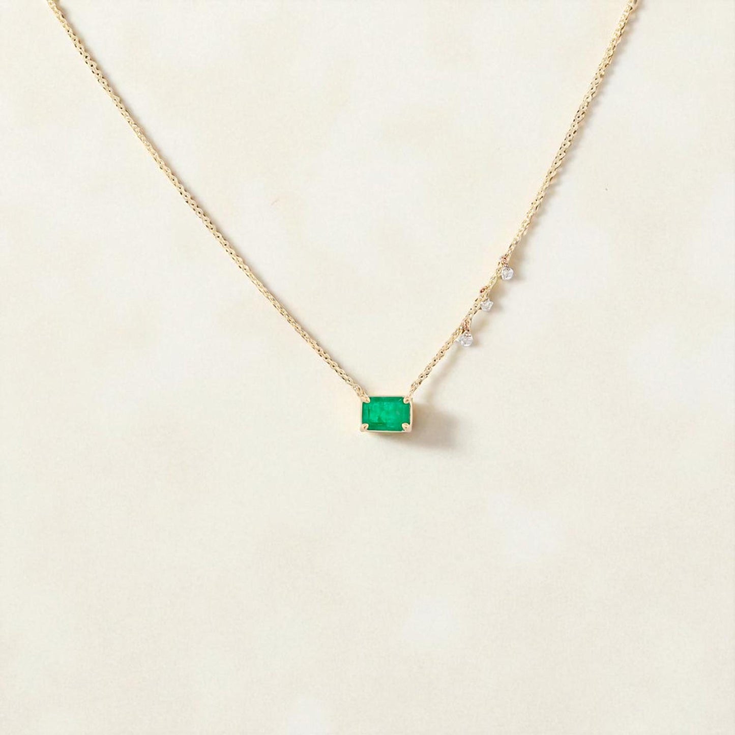1.10ct Emerald & Diamond Dangle Necklace in 14k Yellow Gold Jennifer Rivera