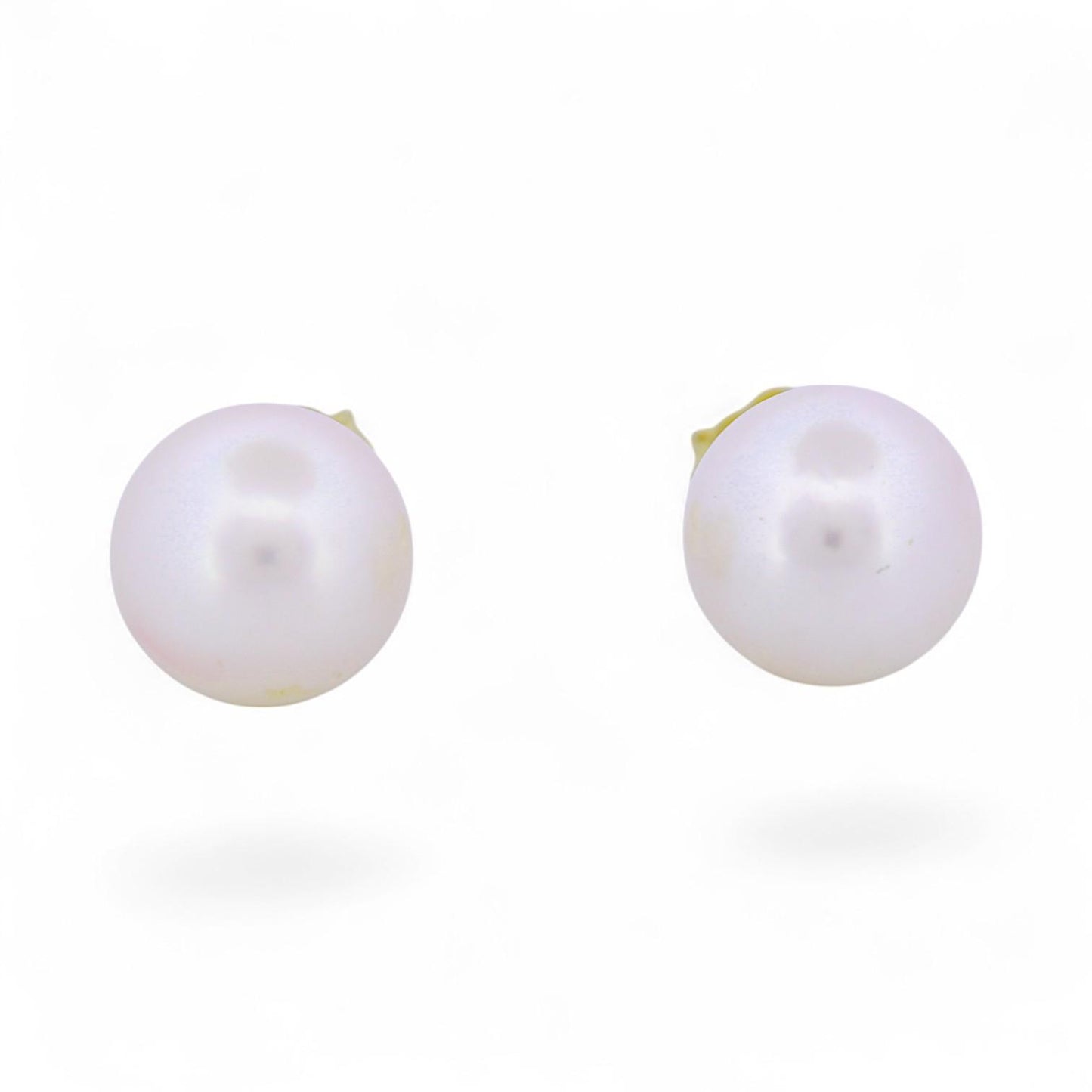 18k Gold Cultured Pearl Stud Earrings – 8.8mm White Pearls Large