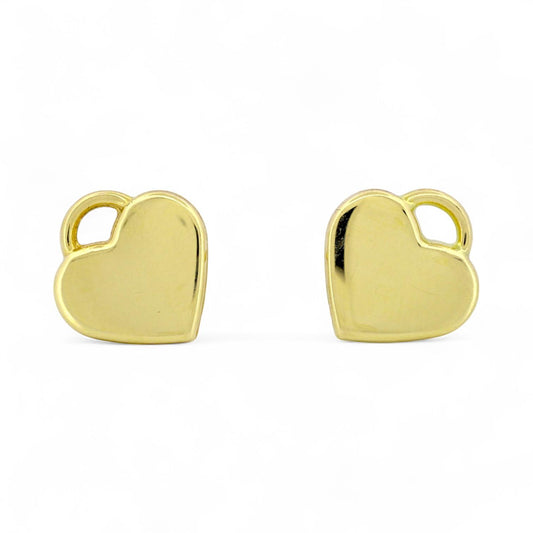 18k Yellow Gold Engravable Heart Tag Stud Earrings