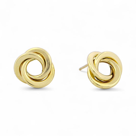 18k Yellow Gold Classic Interlocking Circle Knot Stud Earrings – New, Medium