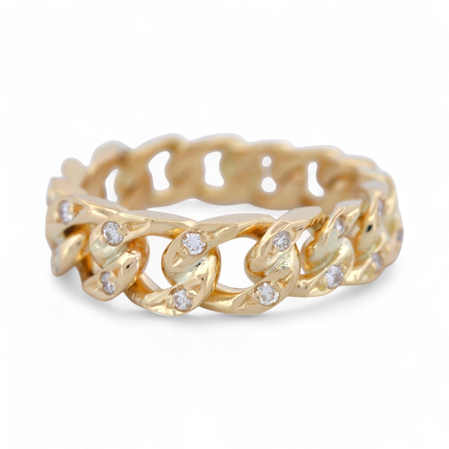 18k Yellow Gold Diamond Accent Tapered Curb Chain Ring, Size 7