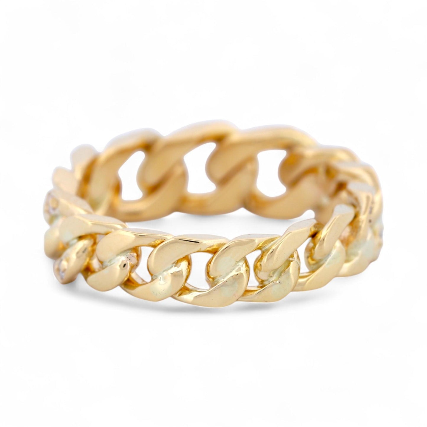 18k Yellow Gold Diamond Accent Tapered Curb Chain Ring, Size 7