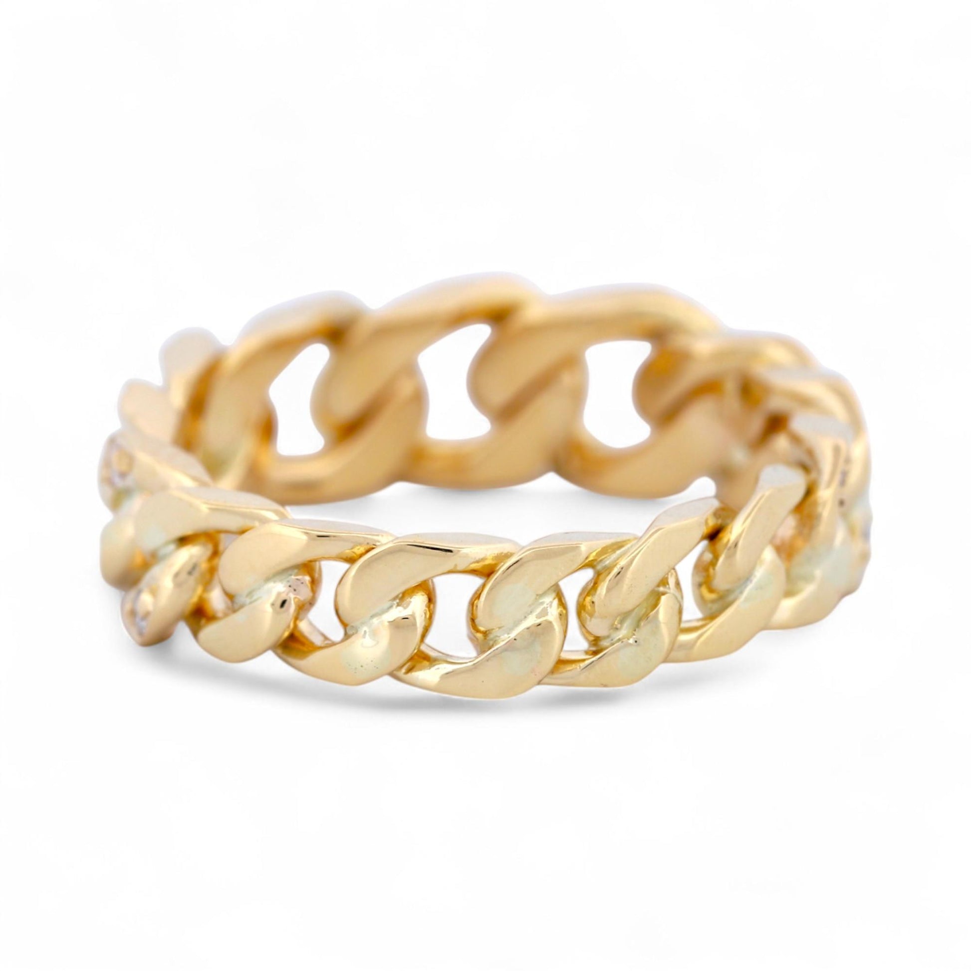 18k Yellow Gold Diamond Accent Tapered Curb Chain Ring, Size 7