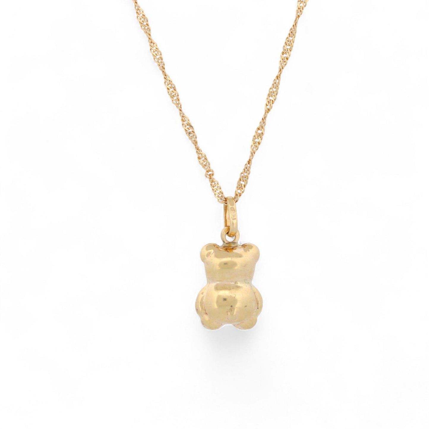 Vintage Teddy Bear Pendant Necklace 18k Gold Rope Chain 18” Cute Puff Design