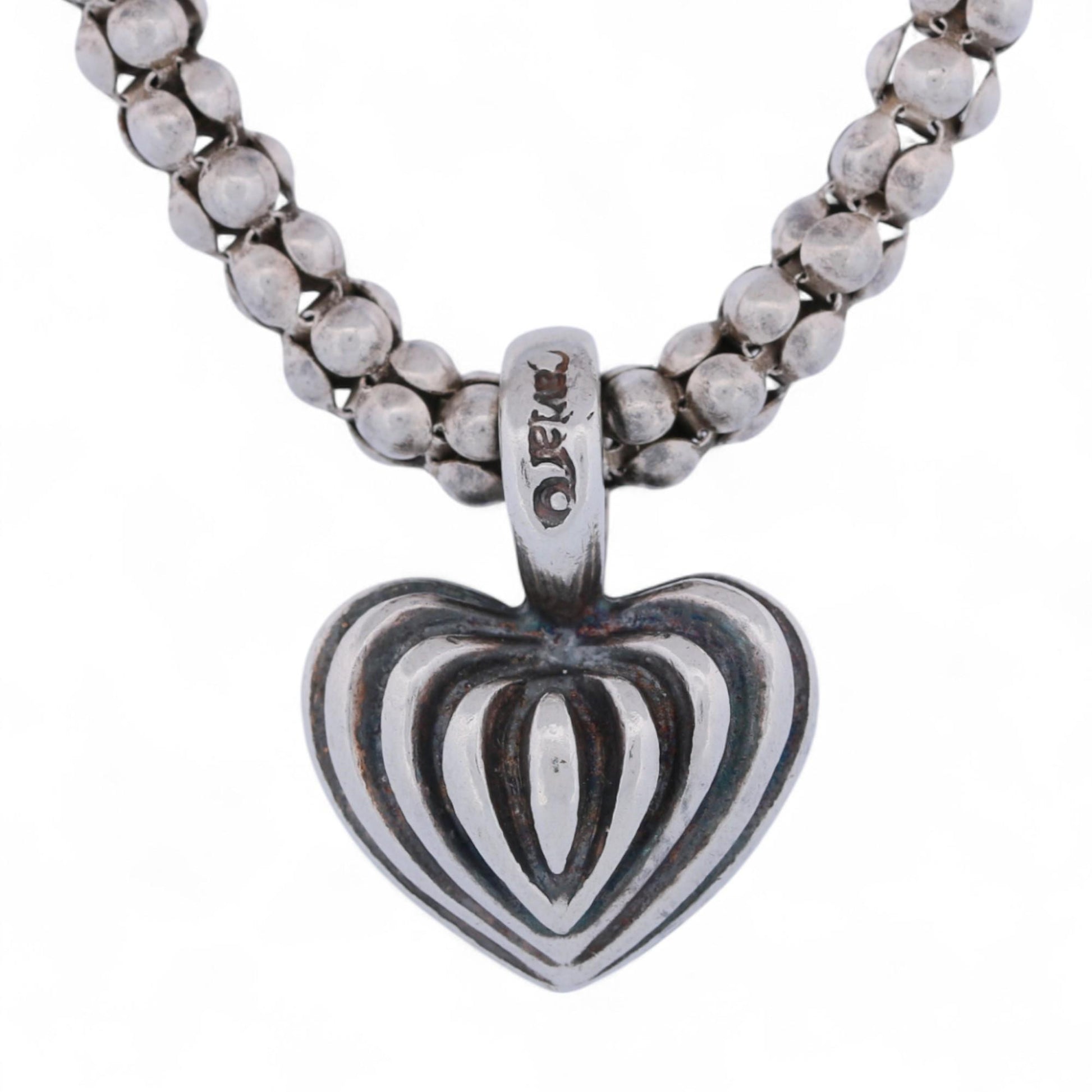 Vintage Sterling Silver Lagos Caviar Heart Pendant Necklace – 18”