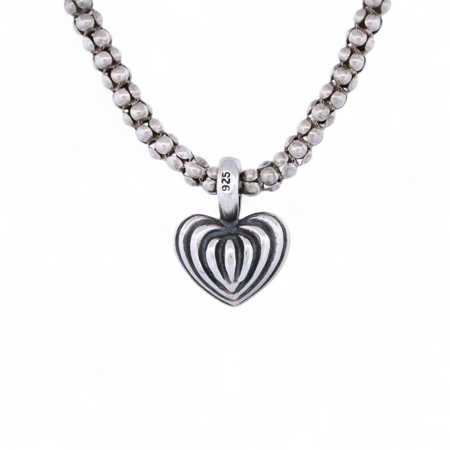 Vintage Sterling Silver Lagos Caviar Heart Pendant Necklace – 18”