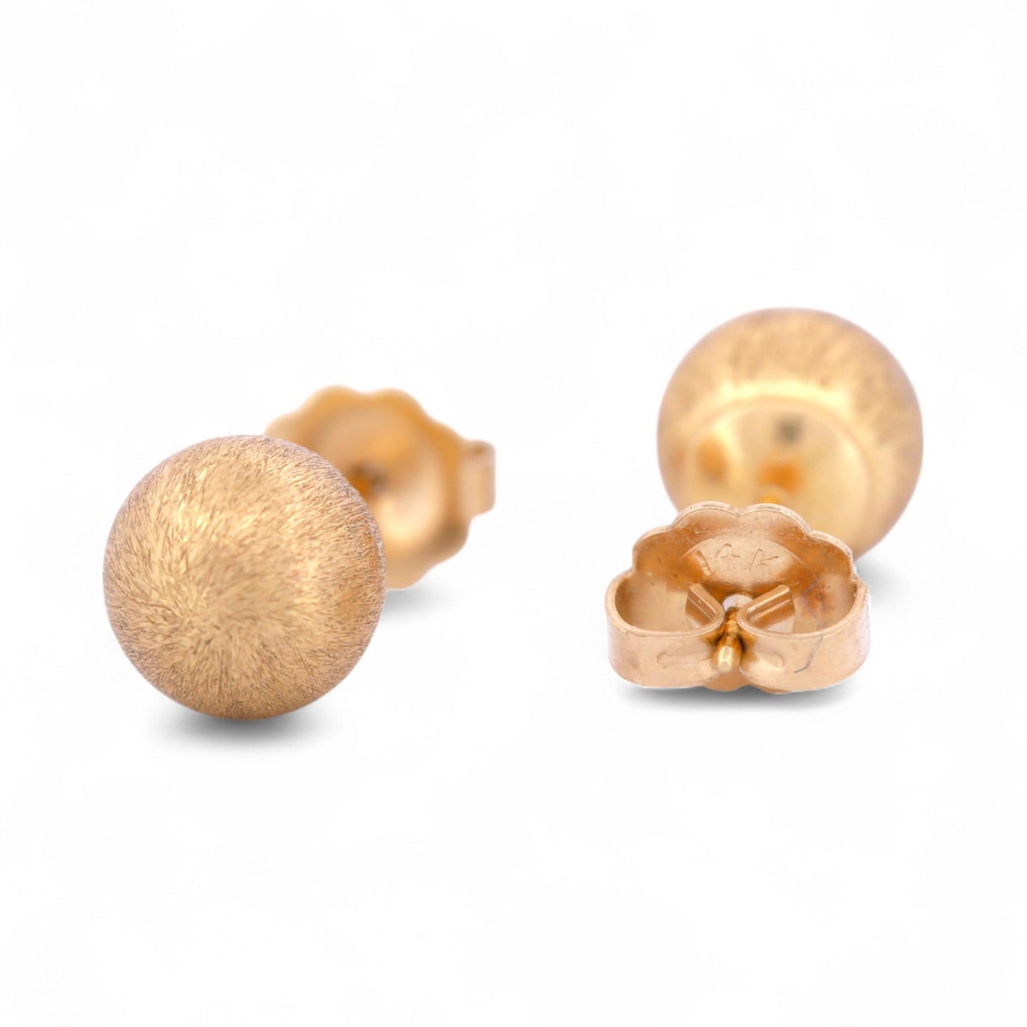 14k Gold Textured Ball Stud Earrings Solid Yellow Gold Bead Studs 6.7mm