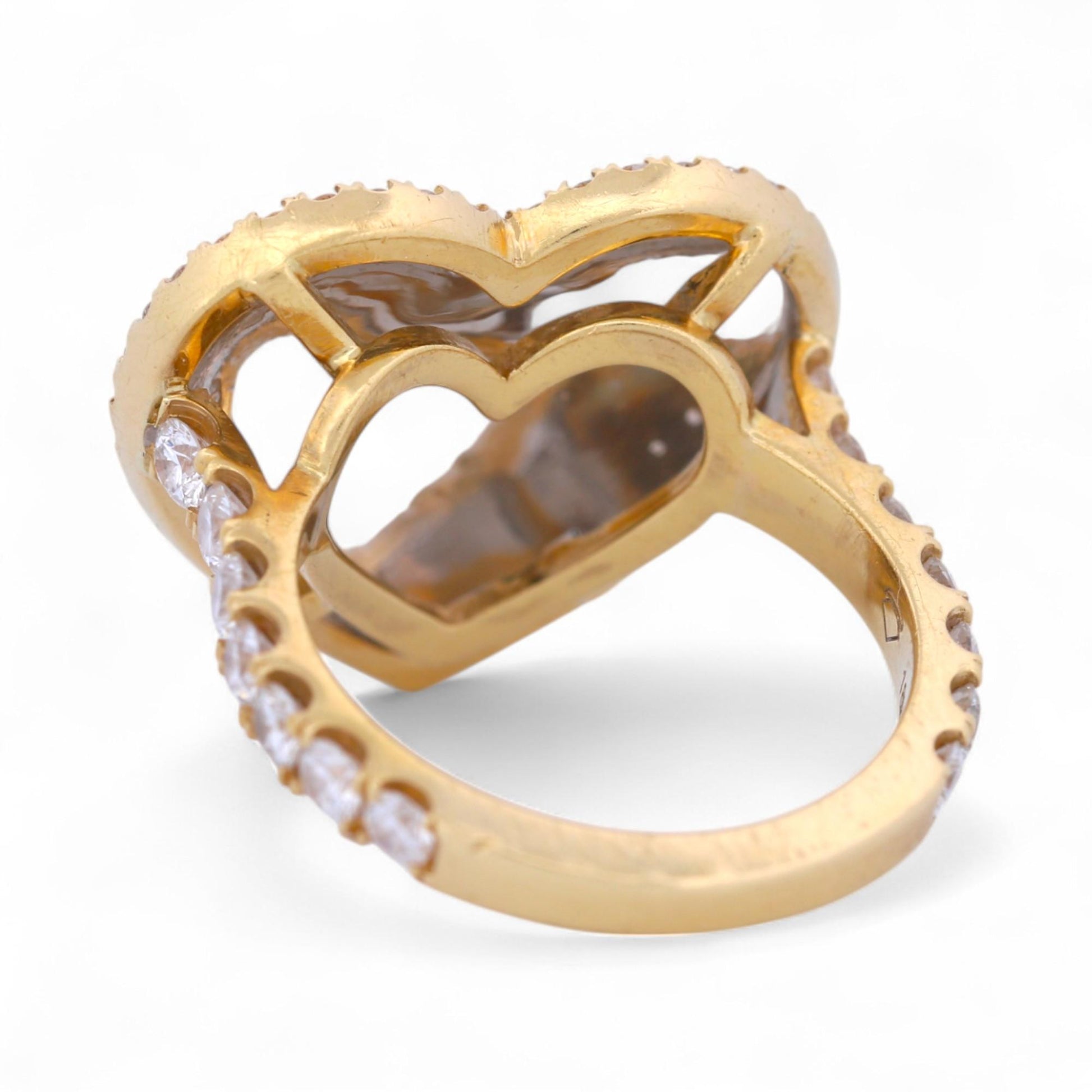 18K Yellow Gold Pave Diamond Heart Ring with Rose & Brilliant Cuts – 3.11ctw