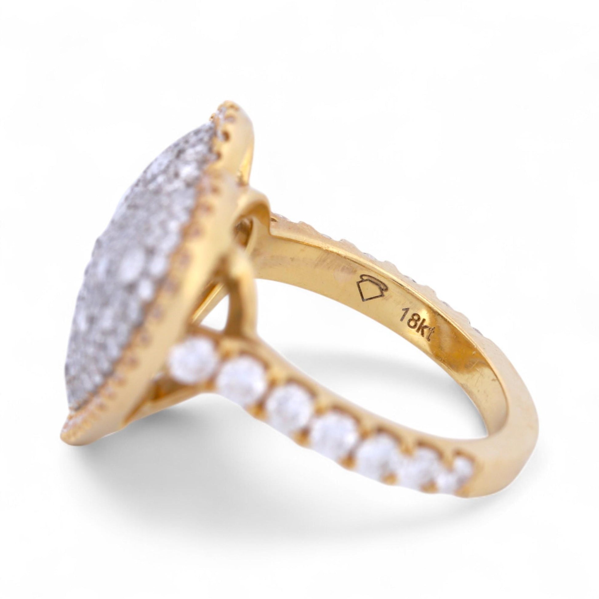 18K Yellow Gold Pave Diamond Heart Ring with Rose & Brilliant Cuts – 3.11ctw