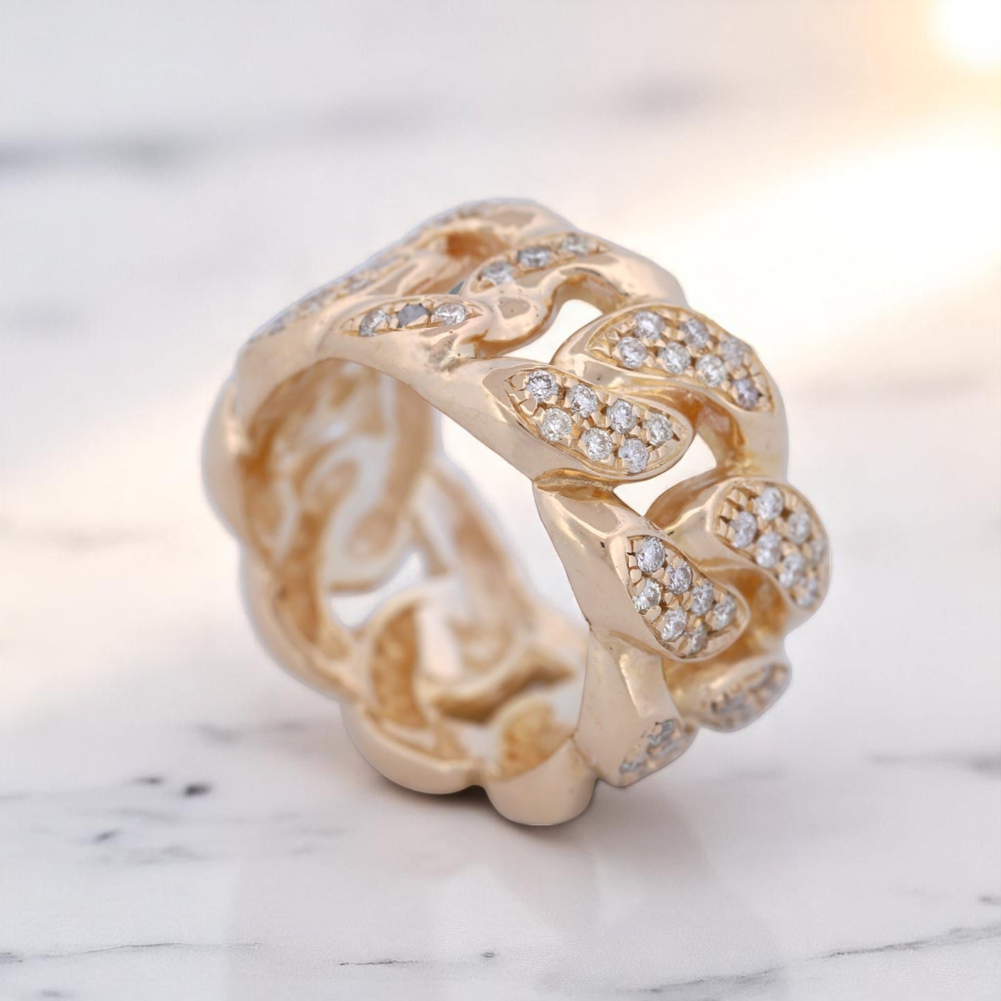 Sculptural Diamond Curb Link Ring in 14K Yellow Gold, 1.00ct