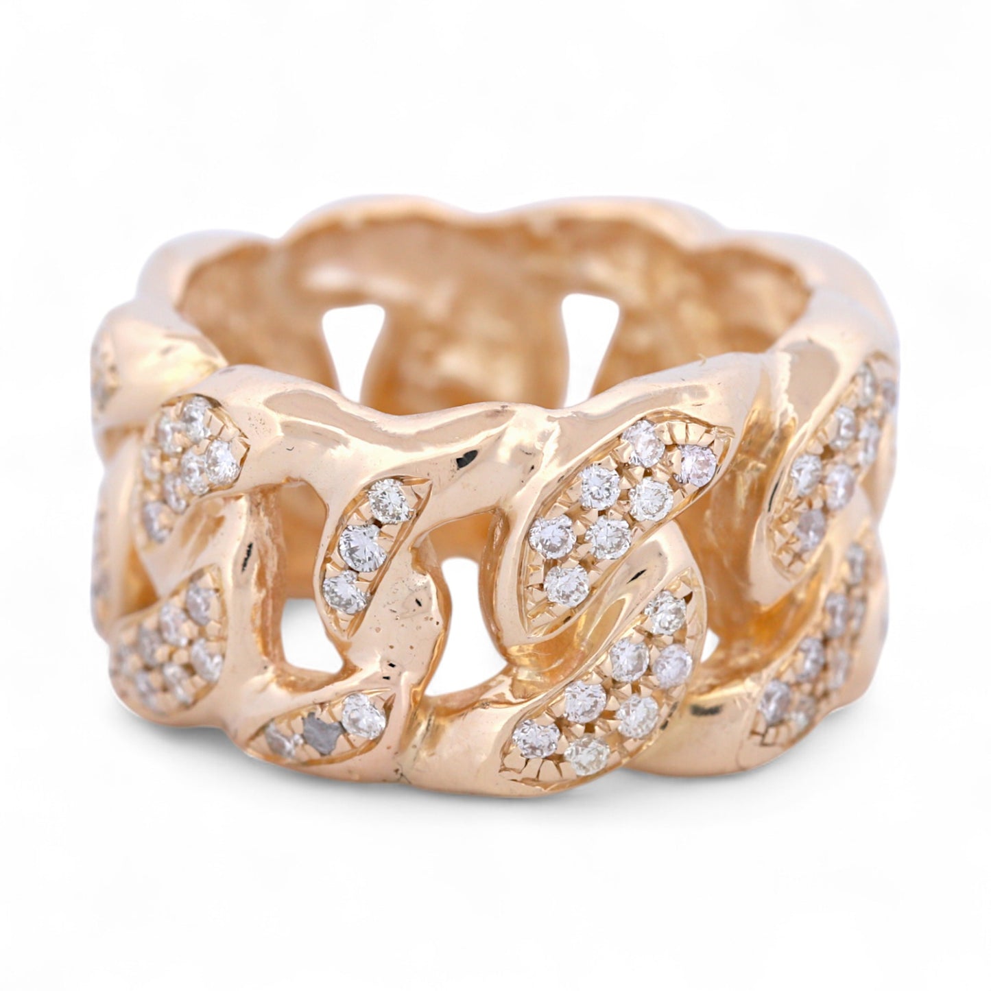 Sculptural Diamond Curb Link Ring in 14K Yellow Gold, 1.00ct
