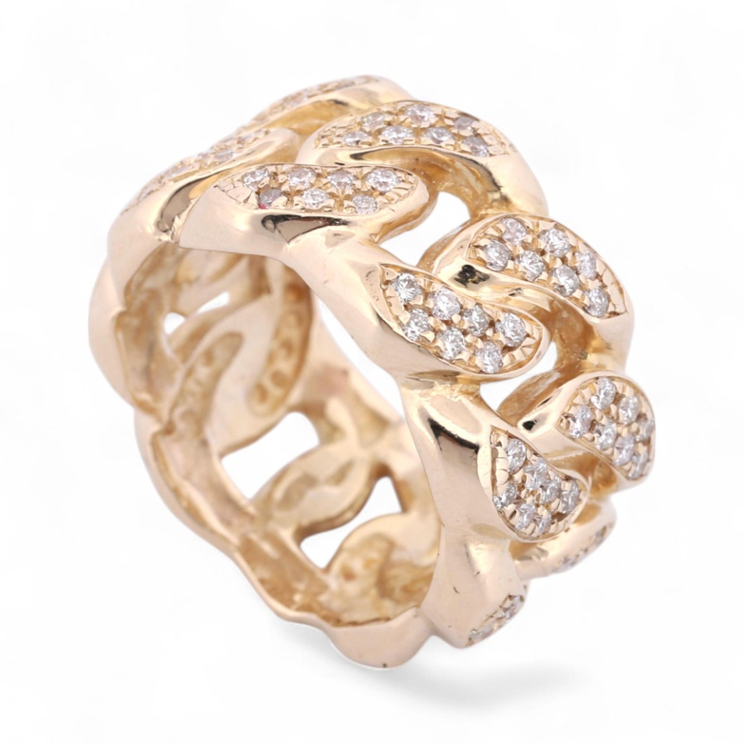 14k Yellow Gold Wide Curb Link Diamond Statement Band Ring 1cttw