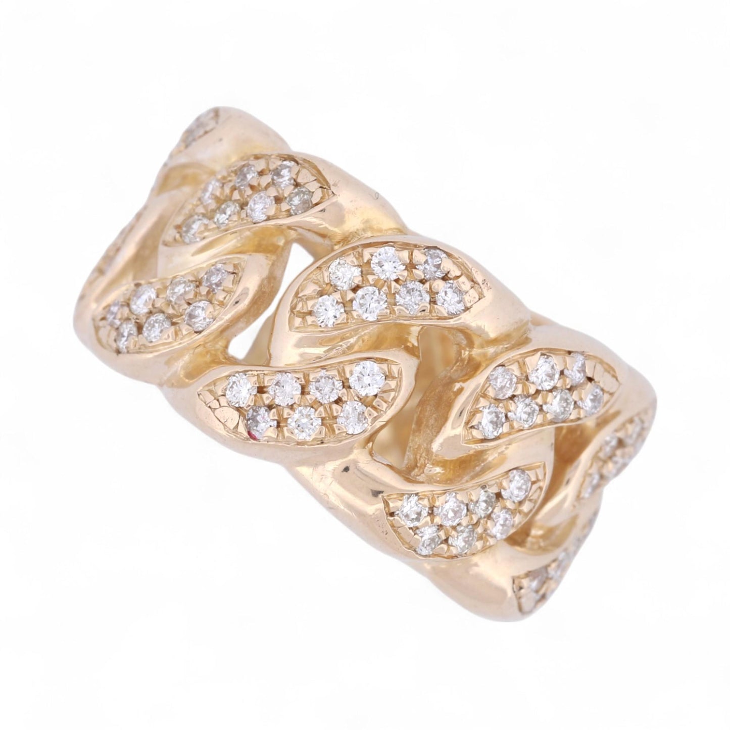 14k Yellow Gold Wide Curb Link Diamond Statement Band Ring 1cttw
