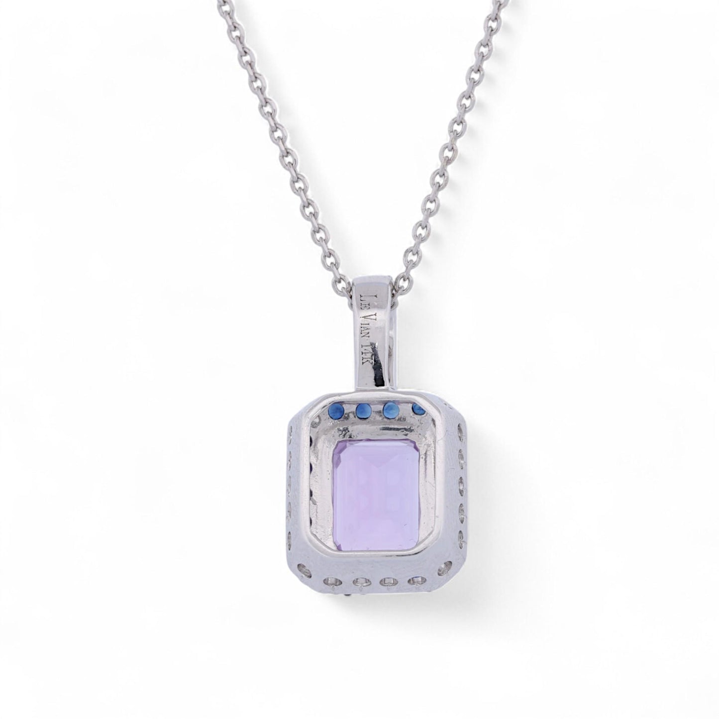 LeVian Amethyst & Sapphire Pendant in 14K White Gold – 16" Chain
