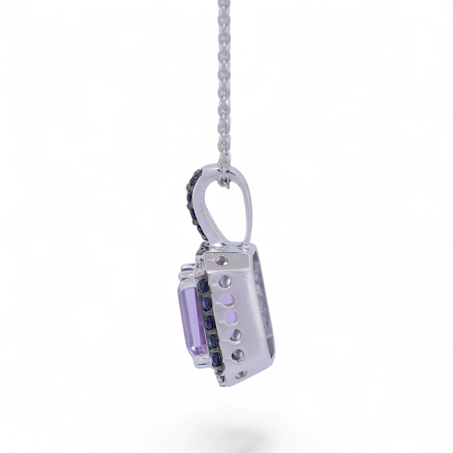 LeVian Amethyst & Sapphire Pendant in 14K White Gold – 16" Chain