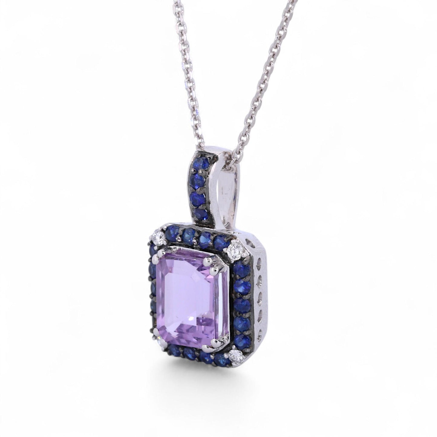 LeVian Amethyst & Sapphire Pendant in 14K White Gold – 16" Chain