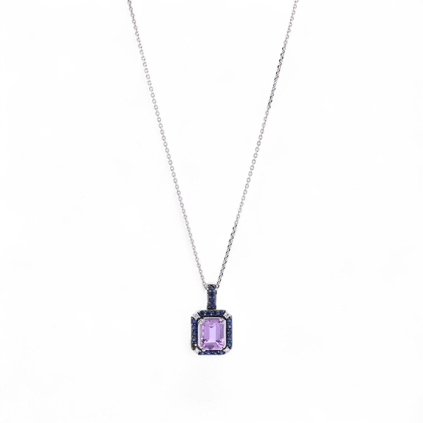LeVian Amethyst & Sapphire Pendant in 14K White Gold – 16" Chain