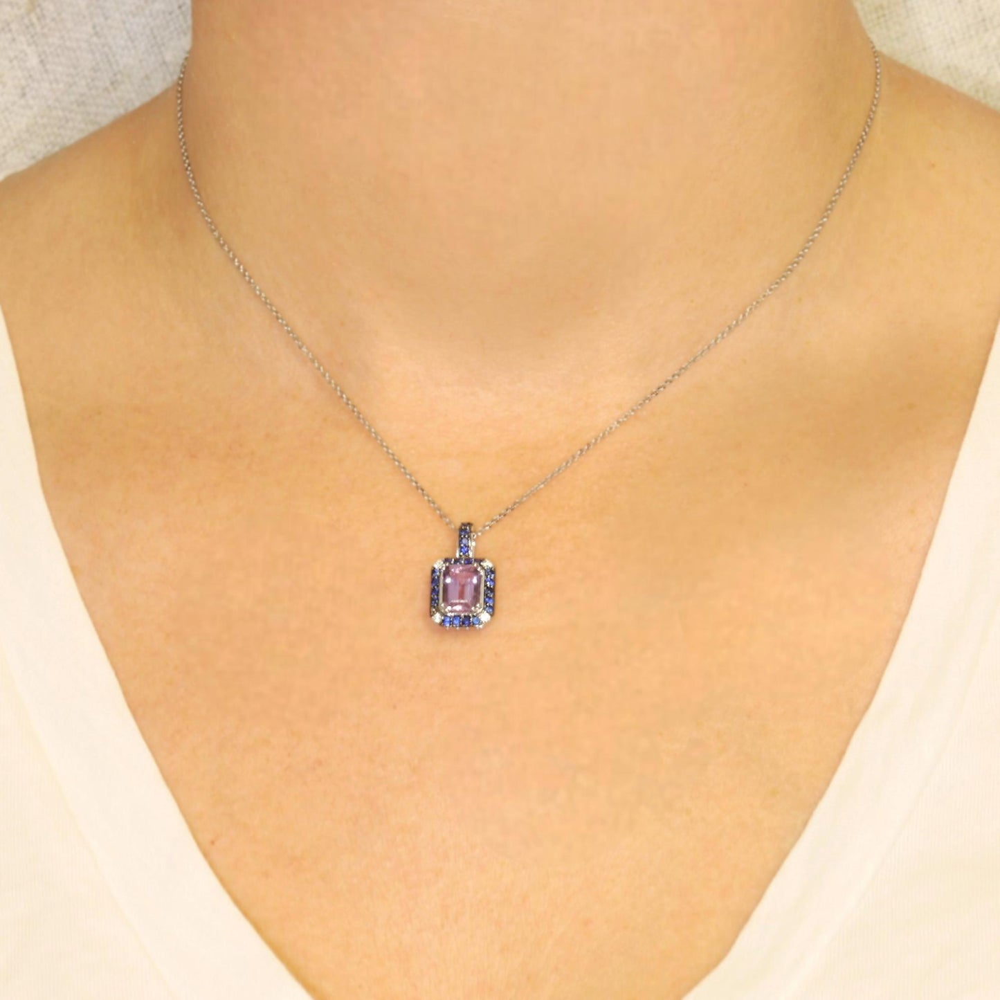 LeVian Amethyst & Sapphire Pendant in 14K White Gold – 16" Chain