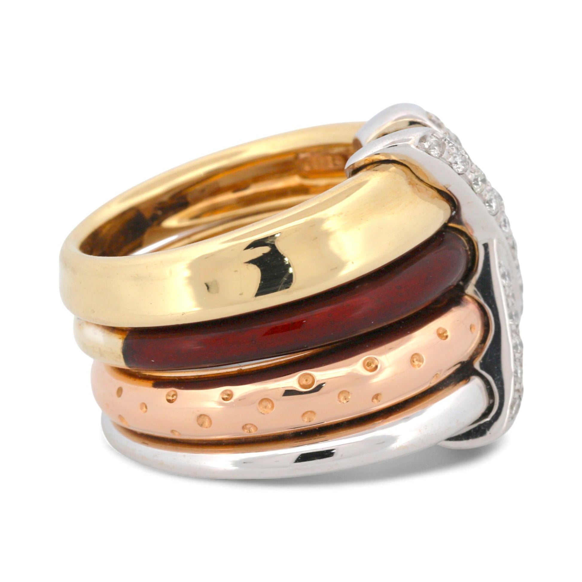 La Nouvelle Bague X-Link Four-Band Diamond & Enamel Ring in 18K Gold