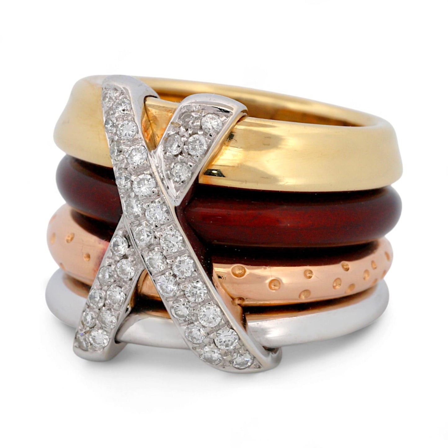La Nouvelle Bague X-Link Four-Band Diamond & Enamel Ring in 18K Gold
