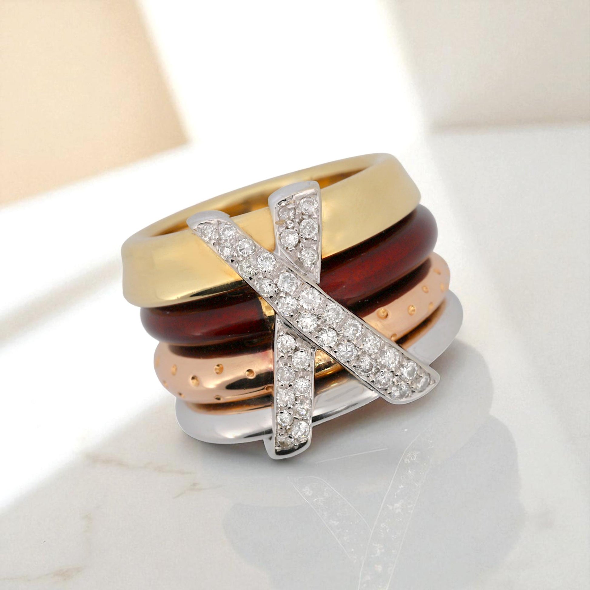 La Nouvelle Bague X-Link Four-Band Diamond & Enamel Ring in 18K Gold