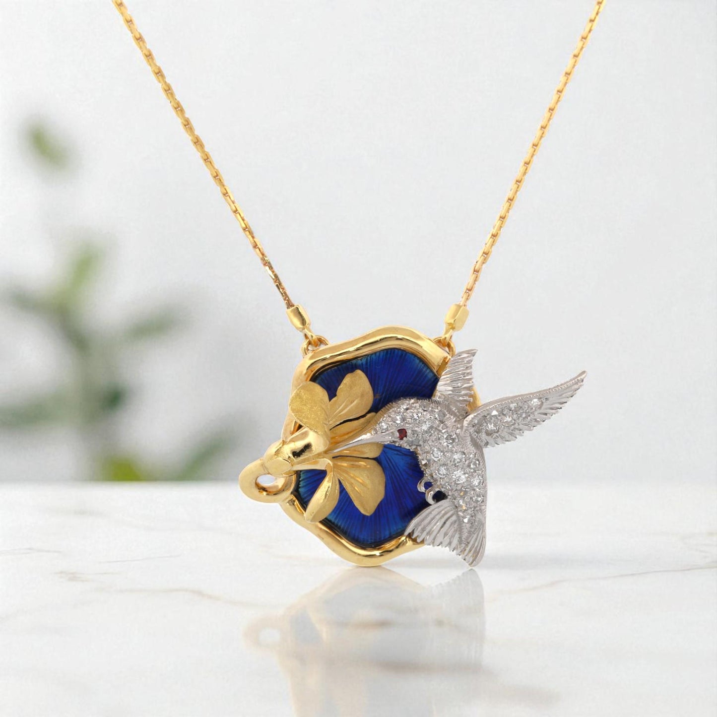 McTeigue & Schuler Hummingbird Pendant in Platinum & 18K Gold with Diamonds