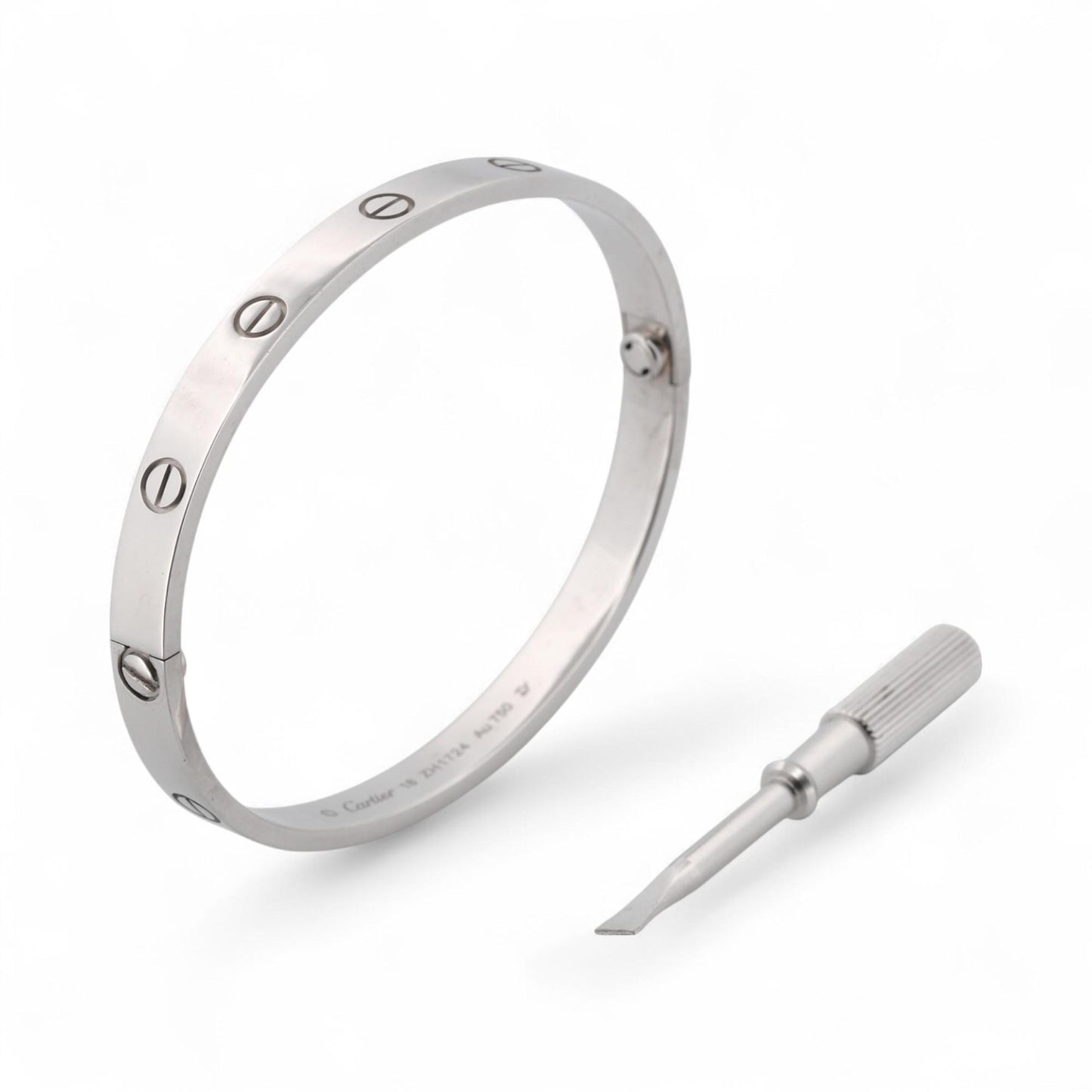 Cartier LOVE Bracelet Classic Model in 18K White Gold Size 18 Box Papers