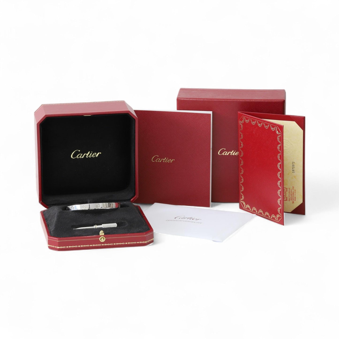 Cartier LOVE Bracelet Classic Model in 18K White Gold Size 18 Box Papers