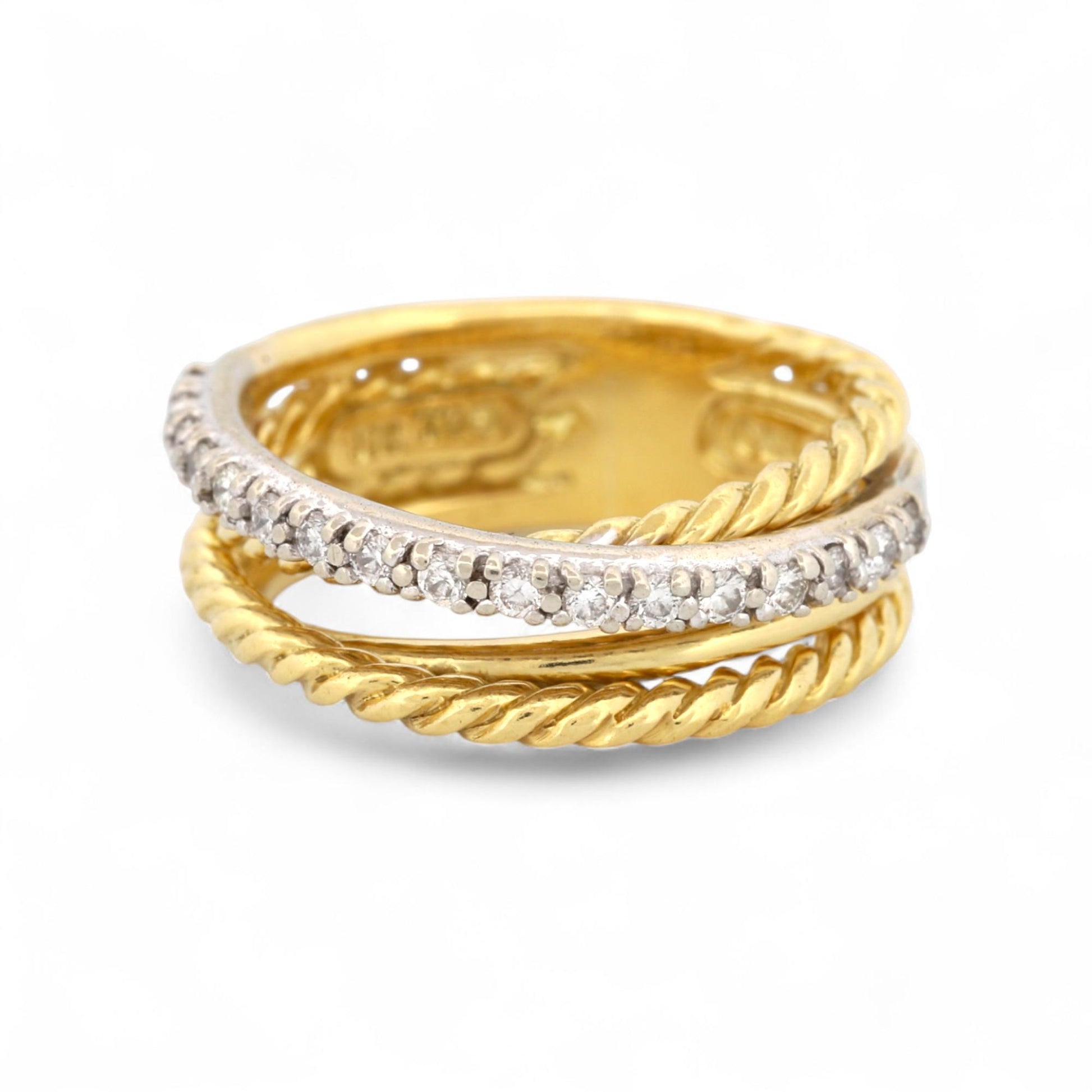 David Yurman 6.8mm Diamond Crossover Band in 18K Yellow Gold