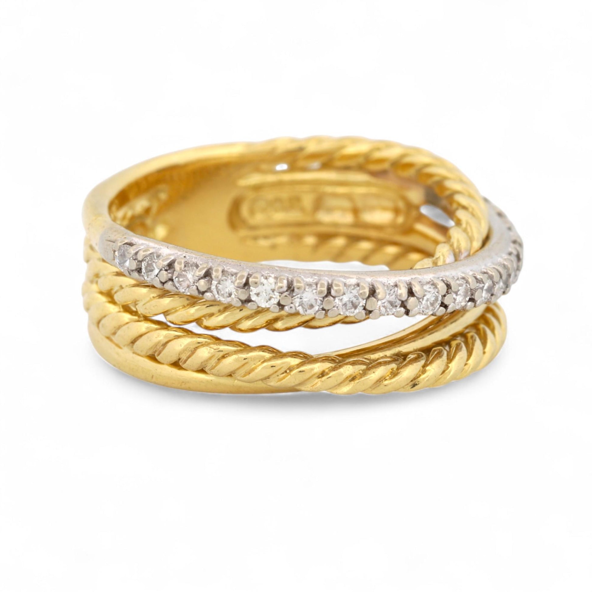 David Yurman 6.8mm Diamond Crossover Band in 18K Yellow Gold