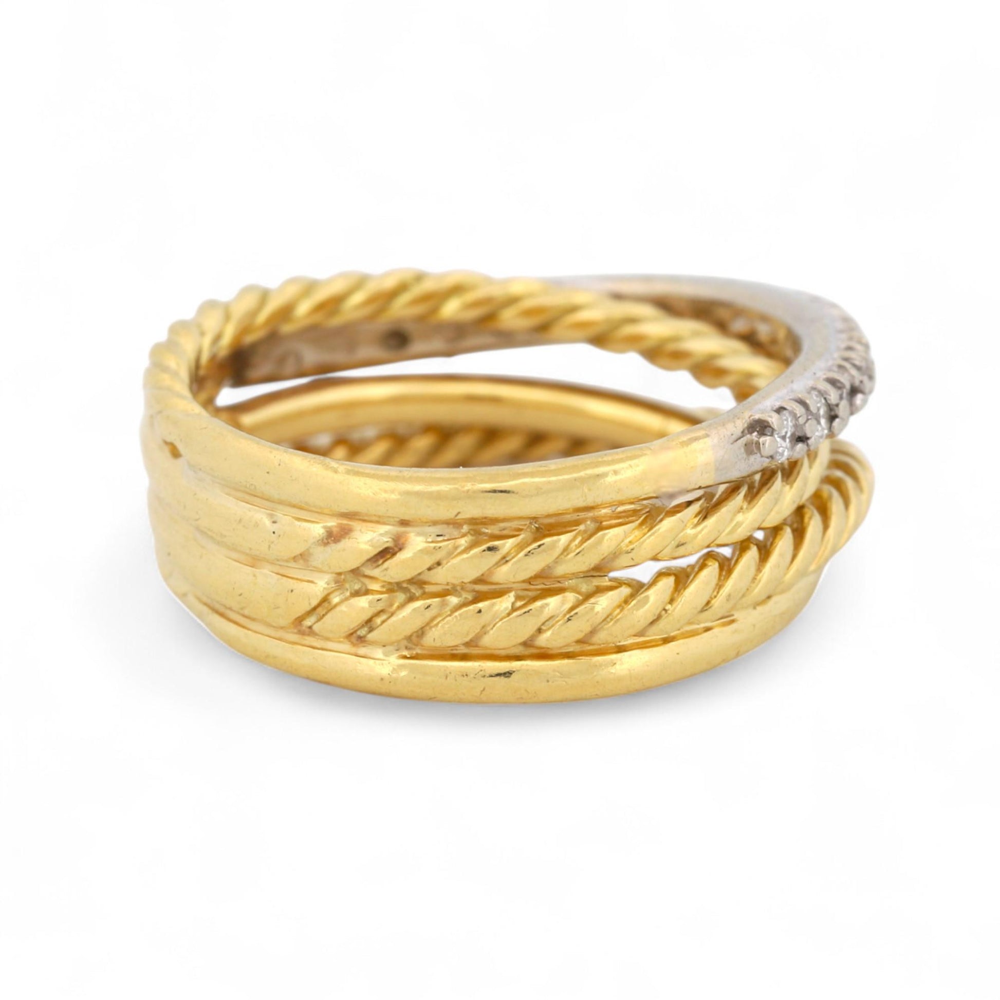 David Yurman 6.8mm Diamond Crossover Band in 18K Yellow Gold