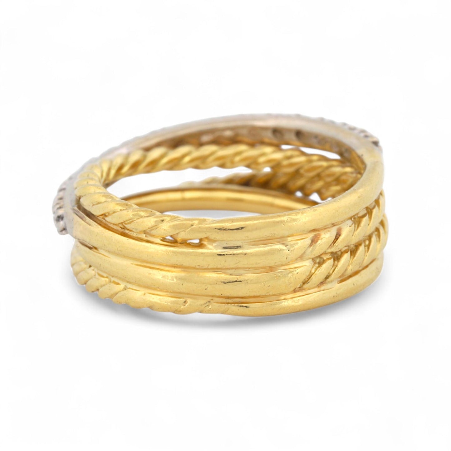 David Yurman 6.8mm Diamond Crossover Band in 18K Yellow Gold