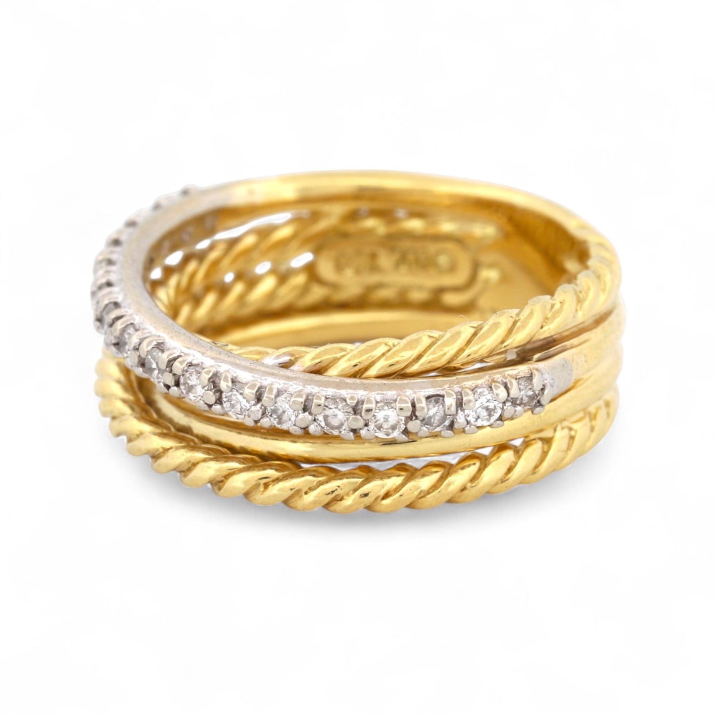 David Yurman 6.8mm Diamond Crossover Band in 18K Yellow Gold