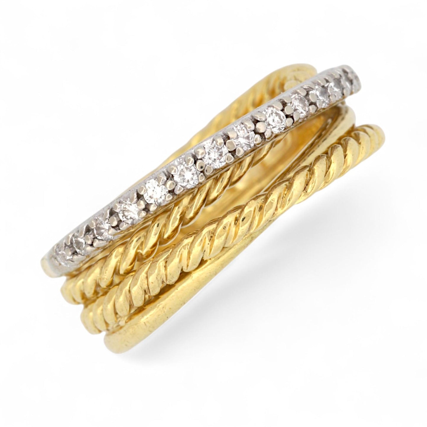 David Yurman 6.8mm Diamond Crossover Band in 18K Yellow Gold