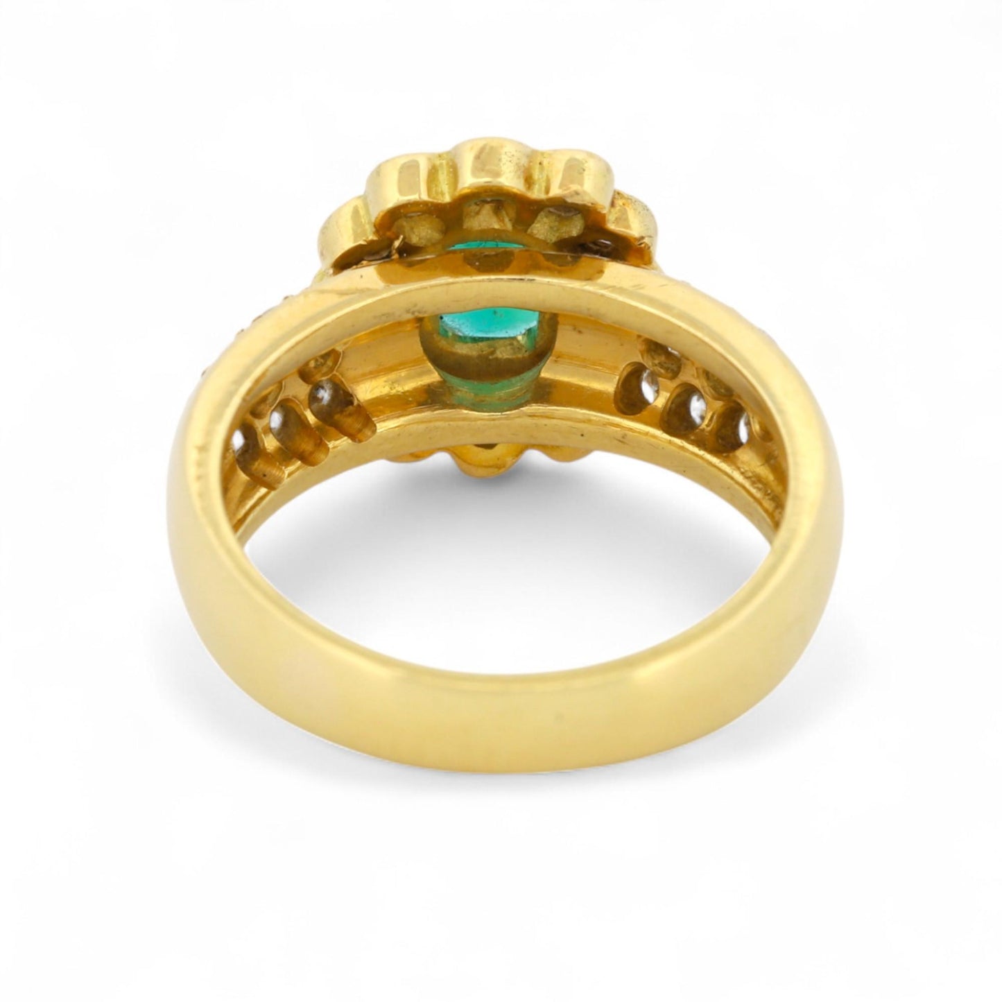 Vintage Emerald & Diamond Flower Ring in 18K Yellow Gold