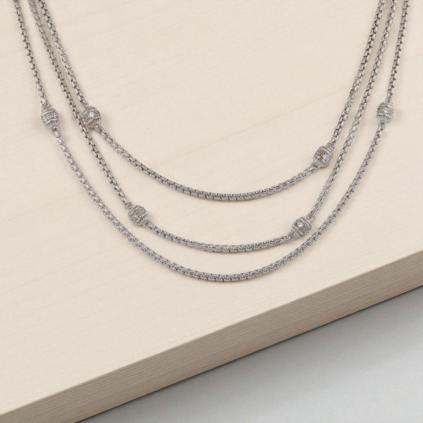 Judith Ripka Multi-Strand Diamonique Bead Station Necklace in Sterling Silver