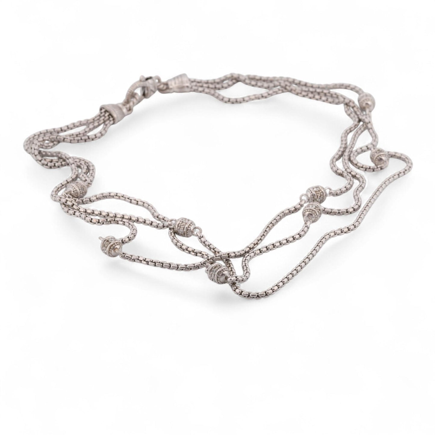 Judith Ripka Multi-Strand Diamonique Bead Station Necklace in Sterling Silver